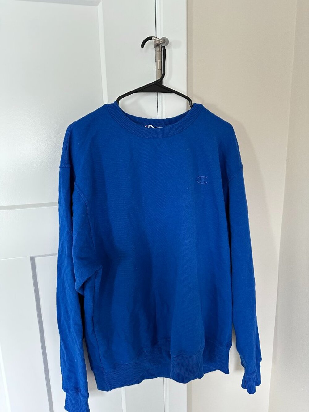 Champion Mens Pullover Sweatshirt Size Large Royal Blue Crew Neck Cotton Blend